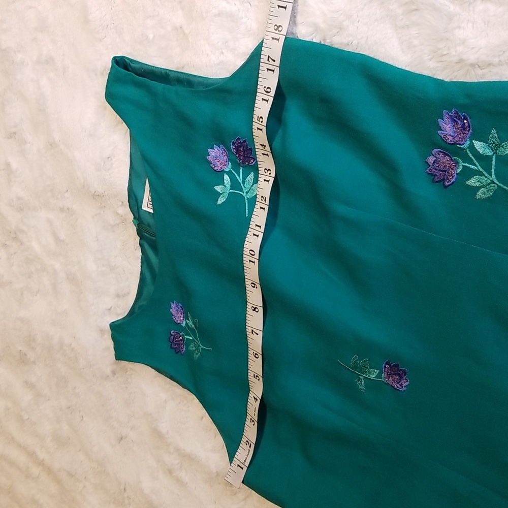 Vintage Jessica Howard Maxi Dress Size 10 Embroidered Green Linen - Picture 6 of 8